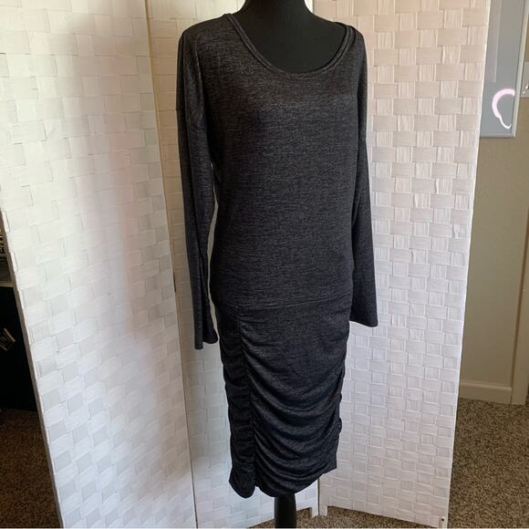 Athleta Womens Long Sleeve Ruched Tulip Hem Dress Size Small Gray Metallic - Picture 1 of 11